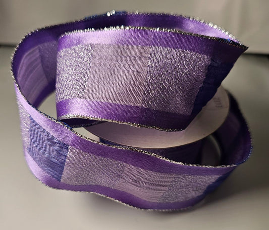 Lavender with Squares & Silver Wire Edge 38mm 4.57m