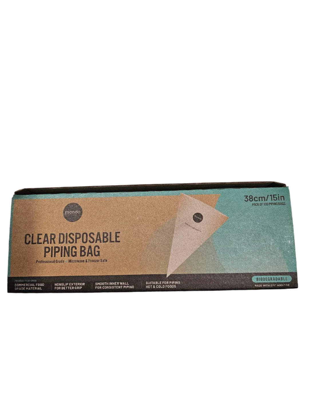 Roll of 100 bio-degradable disposable piping bags, 38 cm, food-grade material.