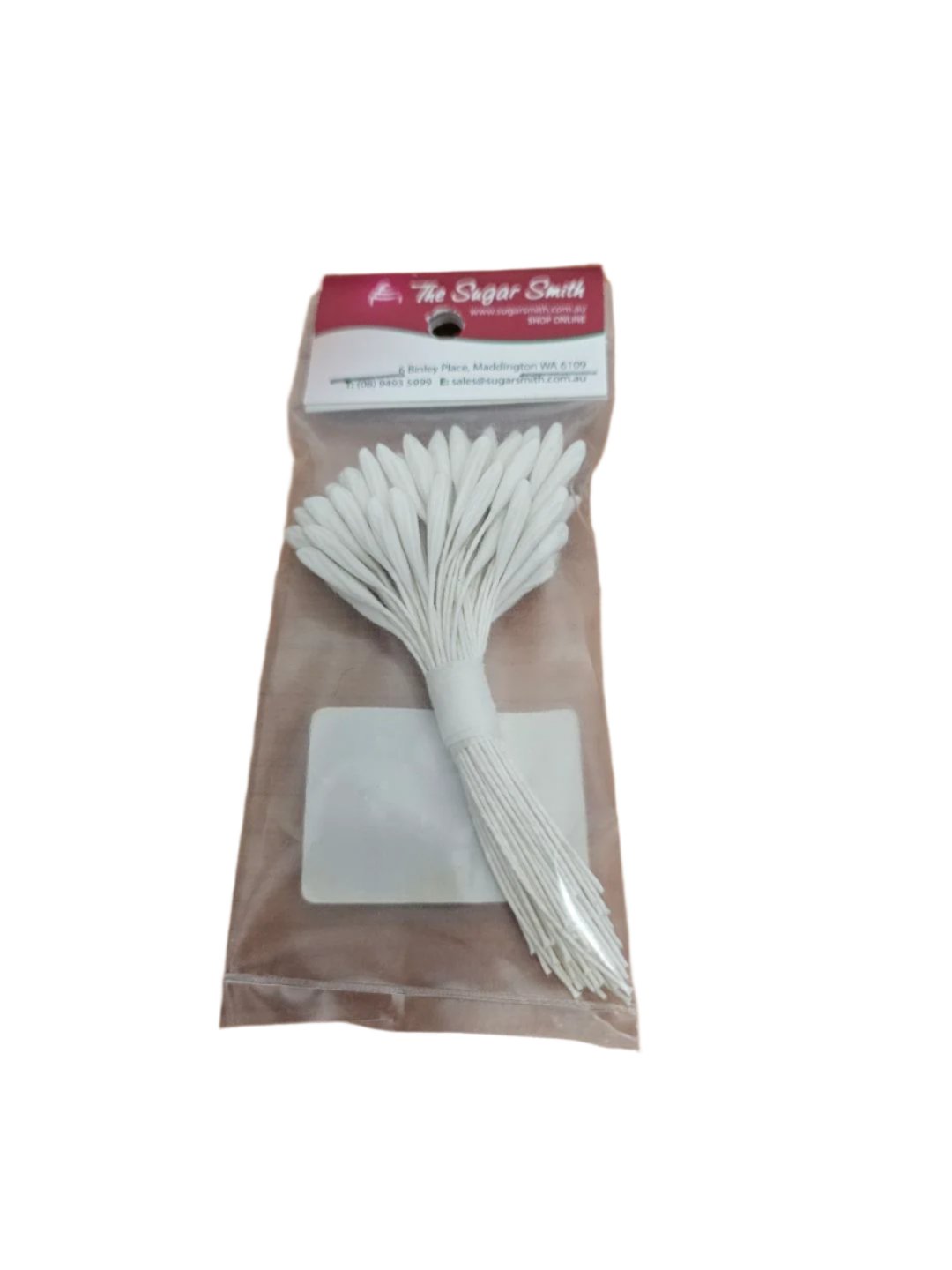 Bundle of extra‑large white flower stamens with wire stems for realistic sugar flower decorating.