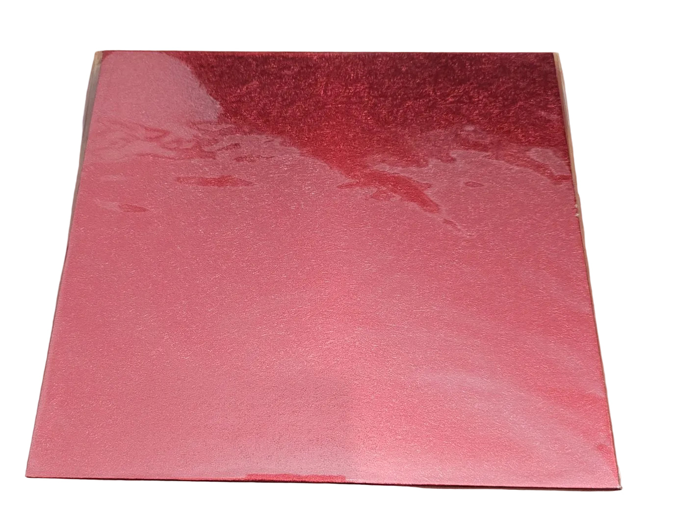 Square 9 × 8.5 inch wood cake board, 9 mm thick, red food‑grade paper covering