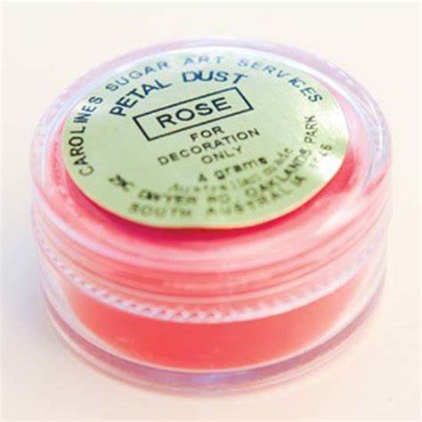 Small 4g pot of Caroline’s Rose Petal Dust in a soft pink shade, used for colouring sugar flowers and fondant decorations.