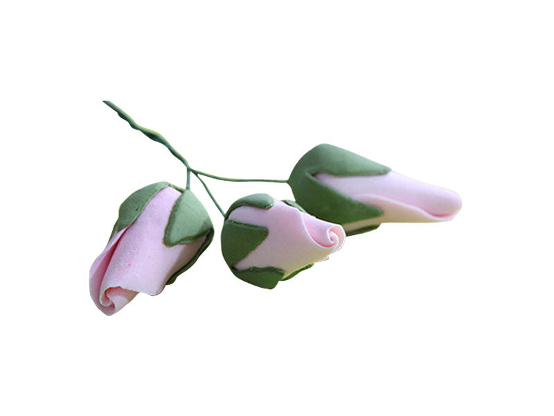 Add a delicate touch to your floral arrangements with our Tea Rose Bud Bright/Pale Pink Gum Paste Flower. These petite buds are perfect for enhancing ready-made sprays or combining with other sugar flowers to create your own unique design