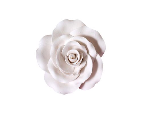 Create breathtaking cake designs with our White Garden Rose Large Gum Paste Flower. This open-style sugar rose offers a stunning focal point for freestyle sprays, flower domes, or elegant cake toppers.