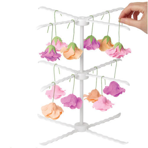 Wilton Gum Paste Flower Rack with two levels and multiple drying arms for hanging wired gum paste flowers and leaves upside down to maintain shape. Available from The Sugar Smith.
