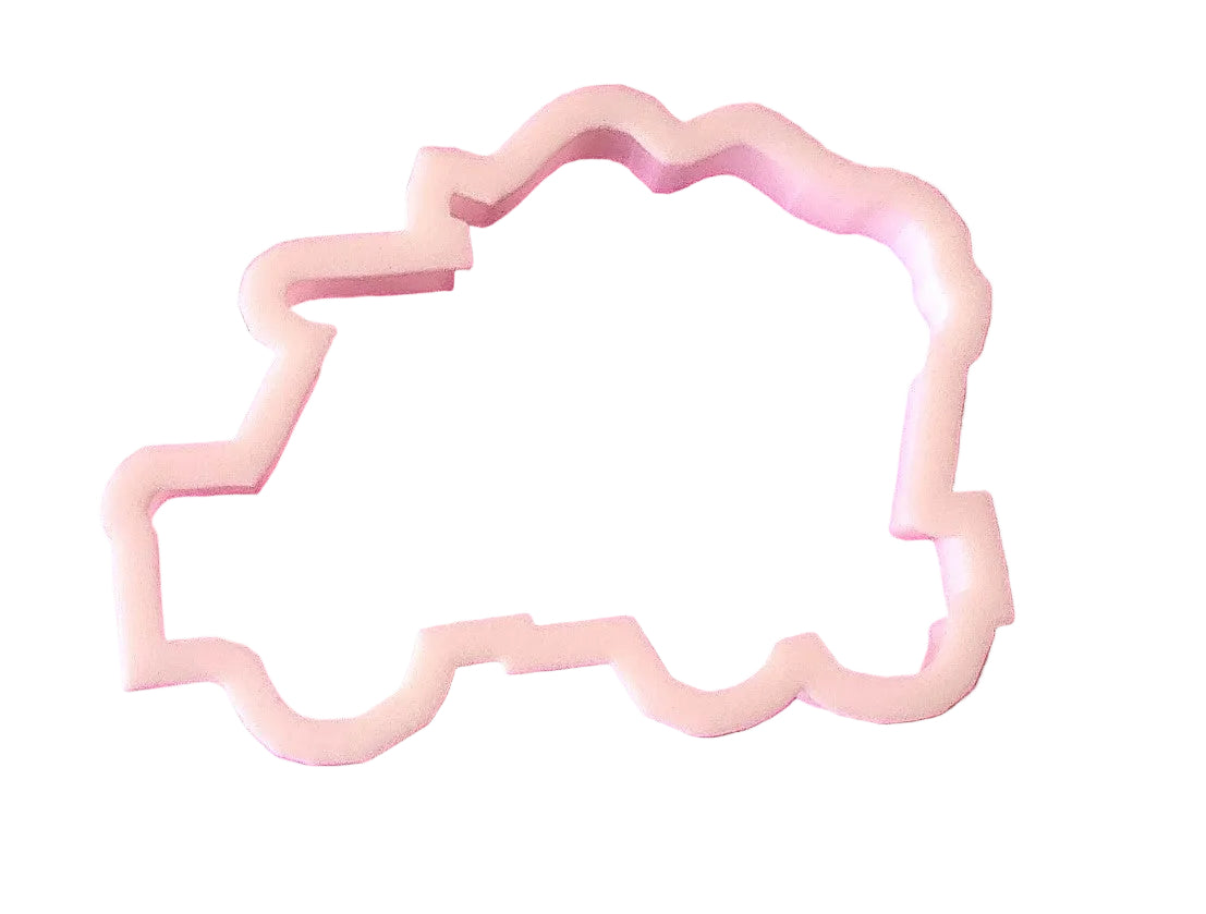 3D printed dump truck cookie cutter with load on the back, made from food‑safe plastic for fondant and cookie dough. Made in Australia by The Sugar Smith.