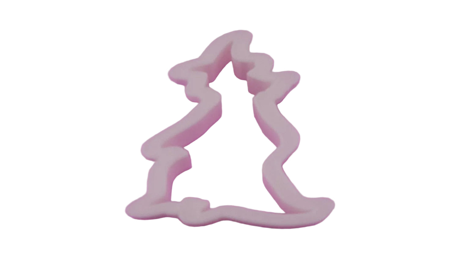 3D printed flying witch cookie cutter in food‑safe plastic, designed for fondant and cookie dough. Made in Australia by The Sugar Smith