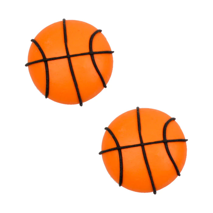 Set of 10 basketball royal icing decorations, 2.5cm, perfect for sports-themed cakes and cupcakes.