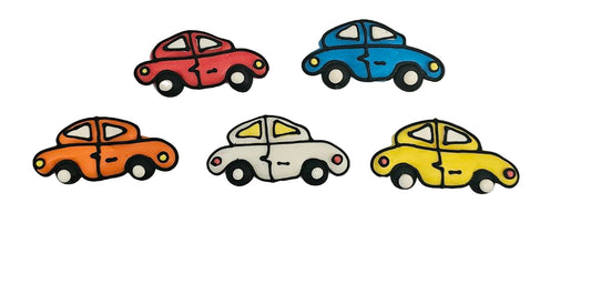 Flat car royal icing decorations in assorted colours, approx. 5cm x 2.3cm, pack of 5