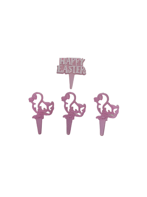 Chickens and Happy Easter Solid Sign Embellishments with spike all in pink. Sold as 4 pkt.