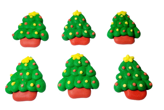 Handmade Christmas tree royal icing topper. Pack includes 6. Approx 2.6cm x 2cm. Limited stock.