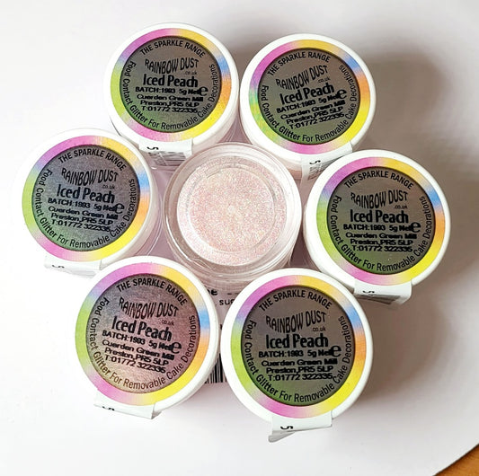 Iced Peach sparkle range from Rainbow dust is a non-toxic glitter that can be used on removable cake decorations.