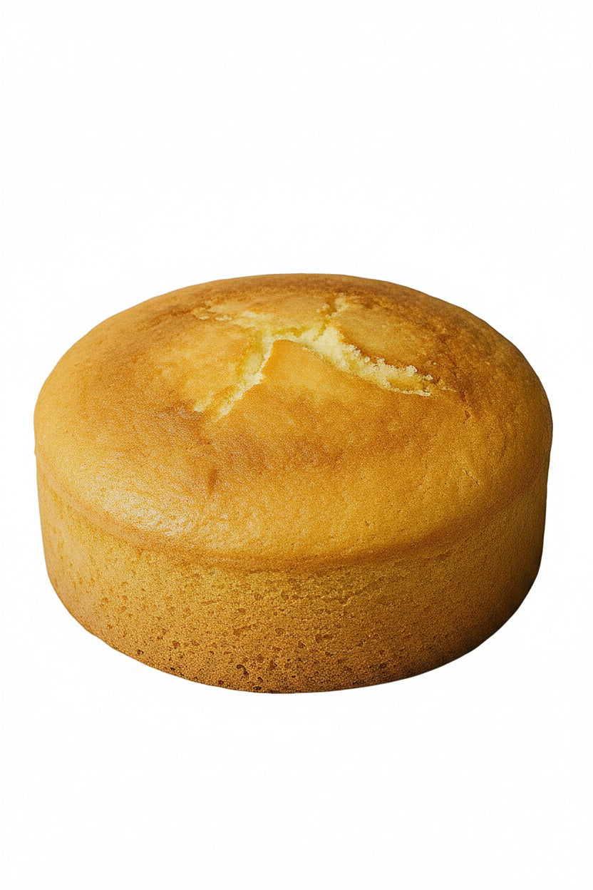 Round baked cake promoting the classic Madelena Butter style cake.