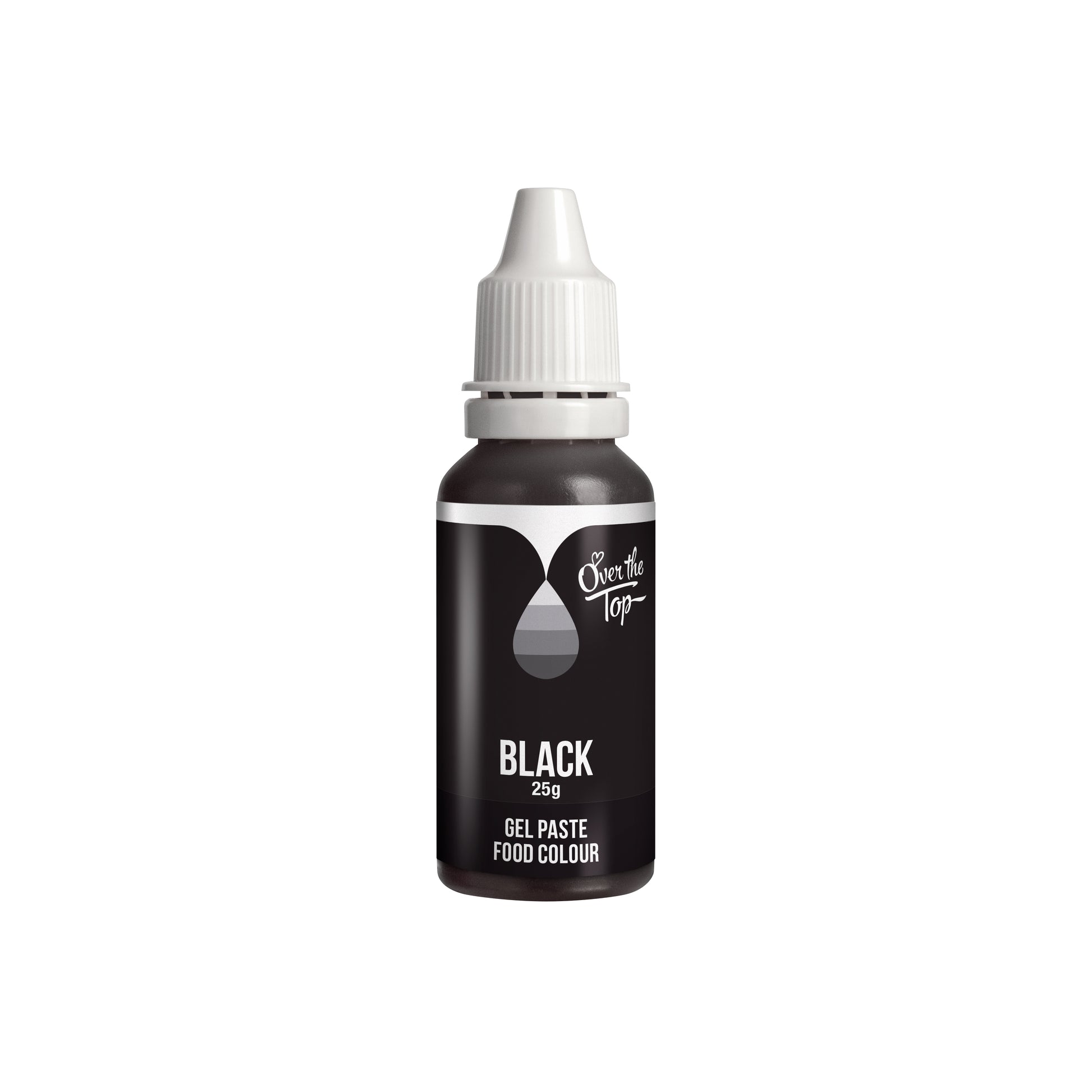 OTT Black Gel Food Colour 25g bottle with precision squeeze tip.