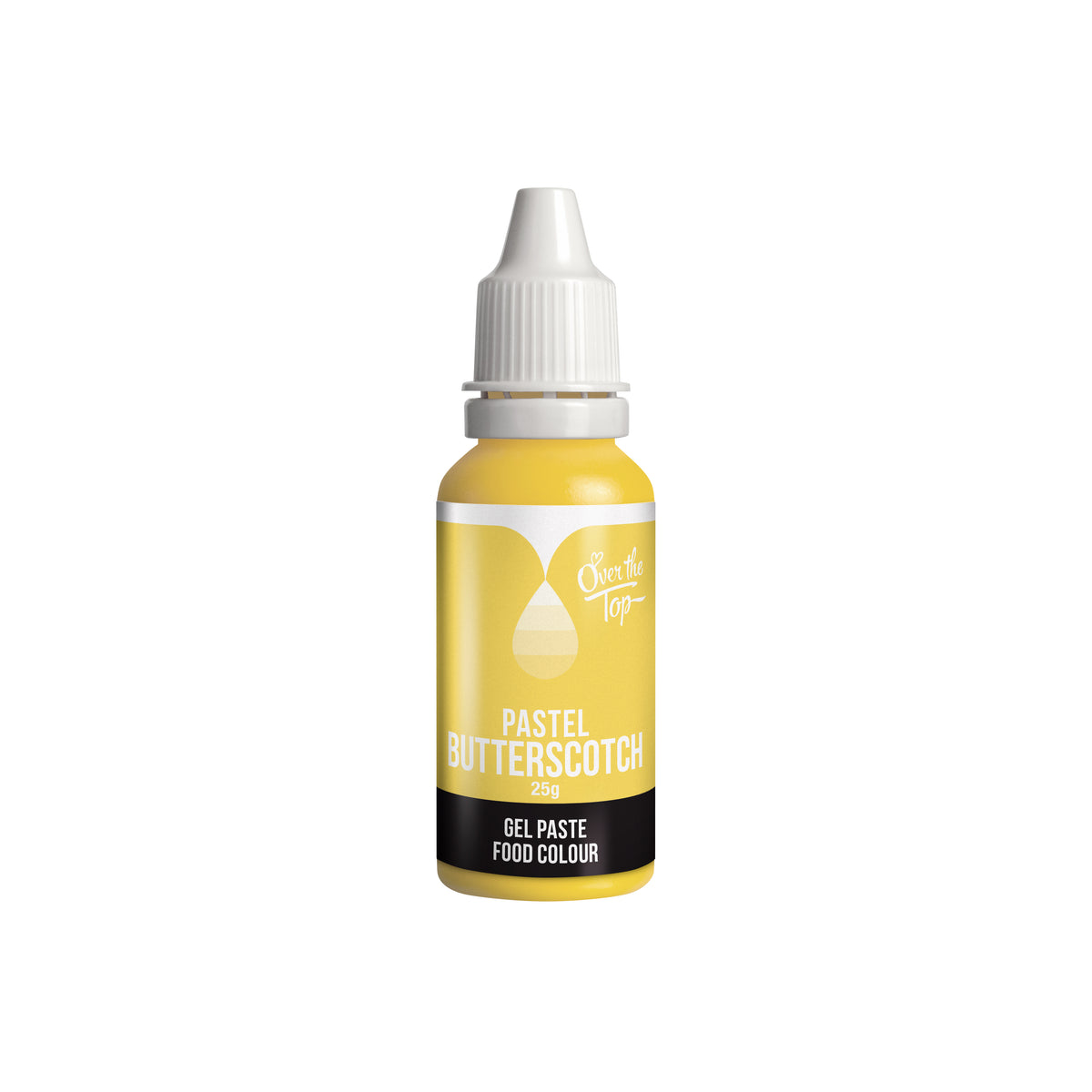 OTT Gel Food Colour in Pastel Butterscotch, 25g squeeze bottle shown as a concentrated vegan‑friendly pastel gel colour for icing, fondant and buttercream.