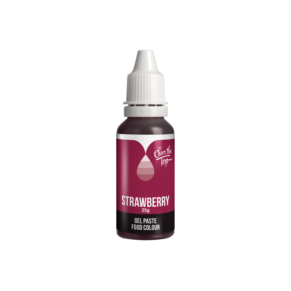OTT Gel Food Colour in Strawberry, 25g squeeze bottle shown as a concentrated vegan‑friendly gel colour for icing, fondant and buttercream.
