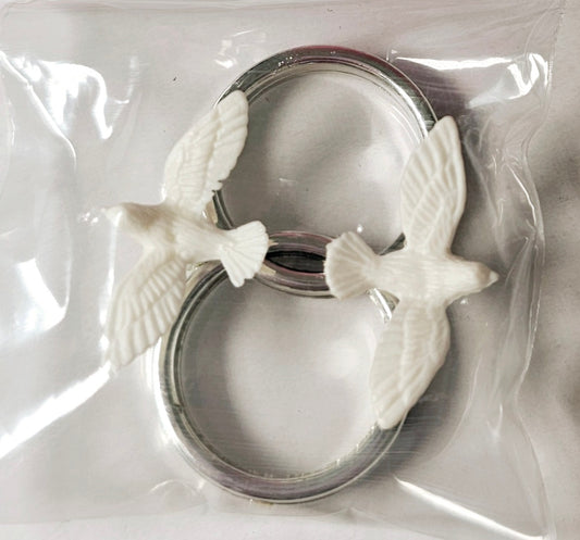 Entwined Ring with Two White Doves Silver Embellishment
