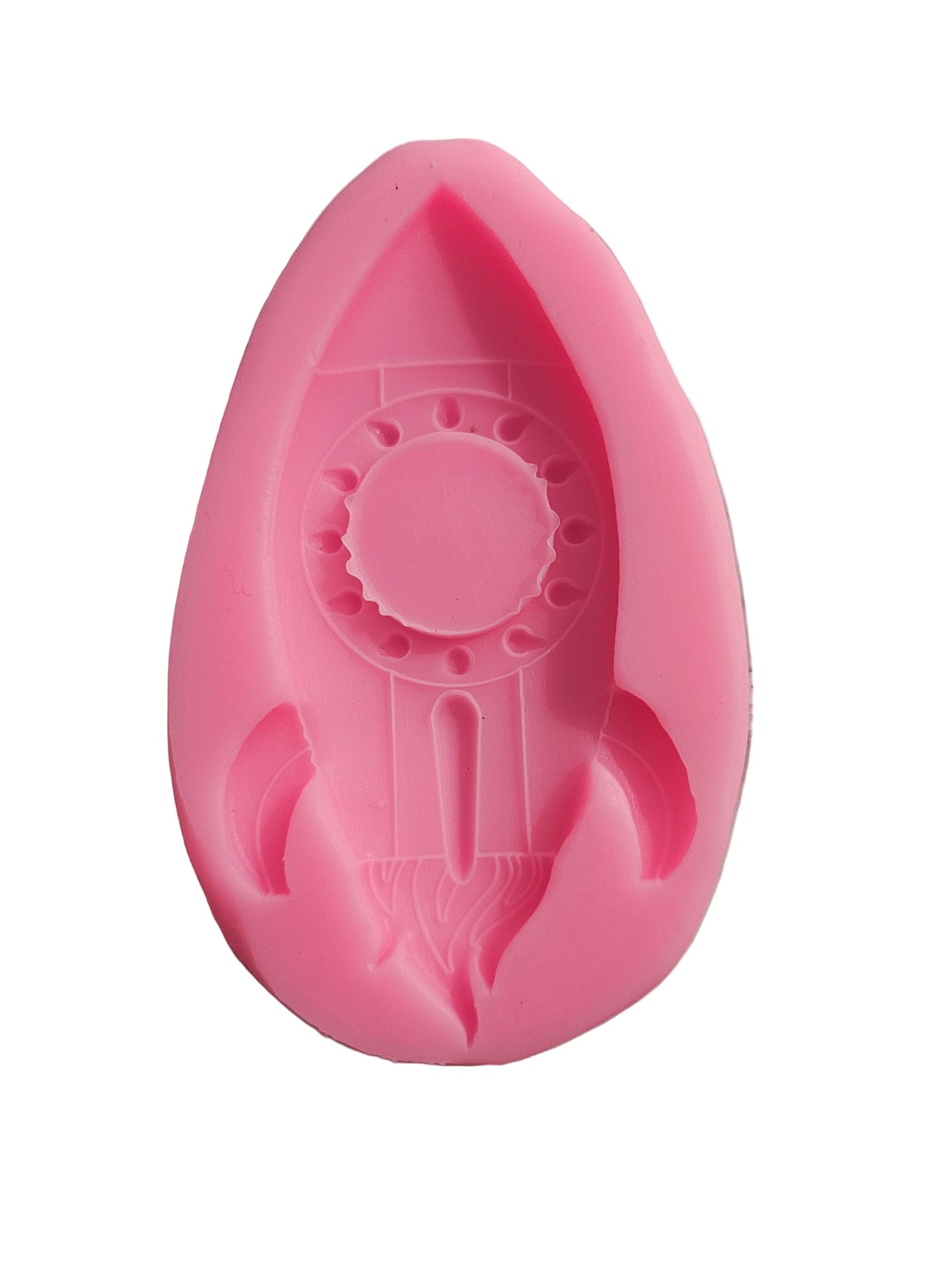 Silicone mould with a tall rocket‑shaped cavity for fondant, chocolate and space‑themed cake decorations