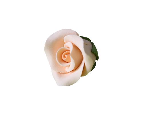 Soft apricot sugar paste tea rose wired flower with calyx, approx. 3.1 cm.