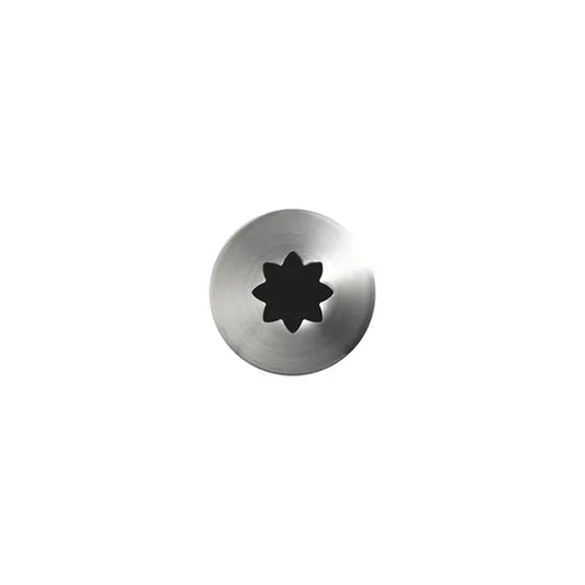A close-up of the Wilton Nozzle Number 21, showing its star-shaped tip, primarily designed for shells and stars in cake decorating.