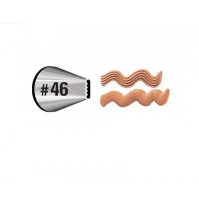 Wilton Nozzle Number 46, a stainless‑steel flat piping tip used for basketweave, ribbons, and textured icing designs.