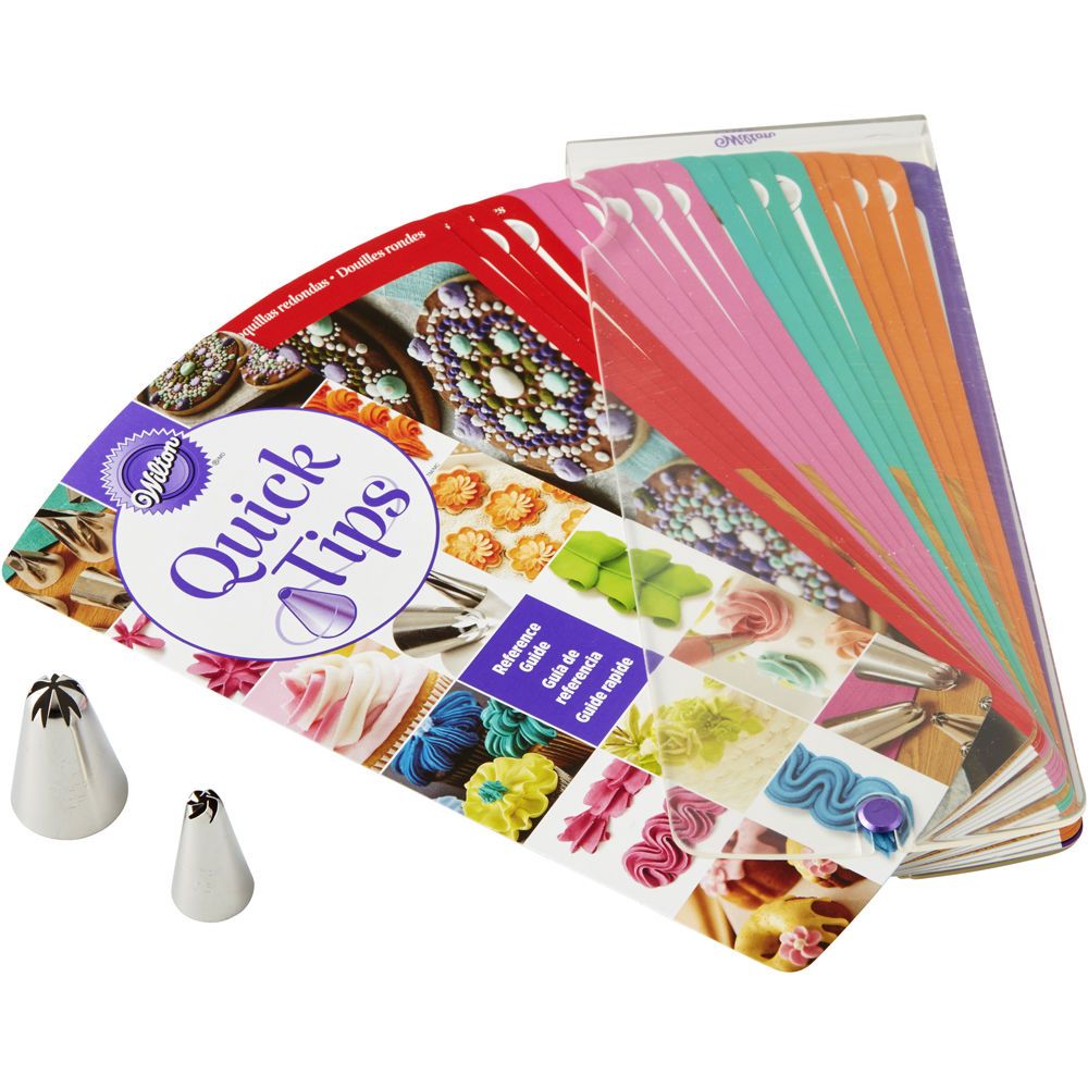 Shows Wilton quick tips contents and 2 x rare nozzles included in the kit.