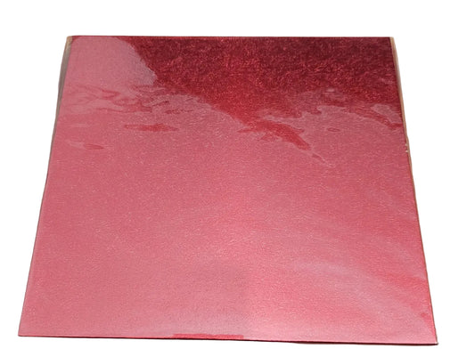 Square 9 × 8.5 inch wood cake board, 9 mm thick, red food‑grade paper covering