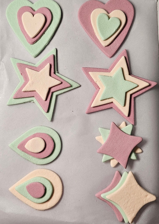 Lilac, Apricot & Pale Green Shapes Set of 8 Assorted Icing