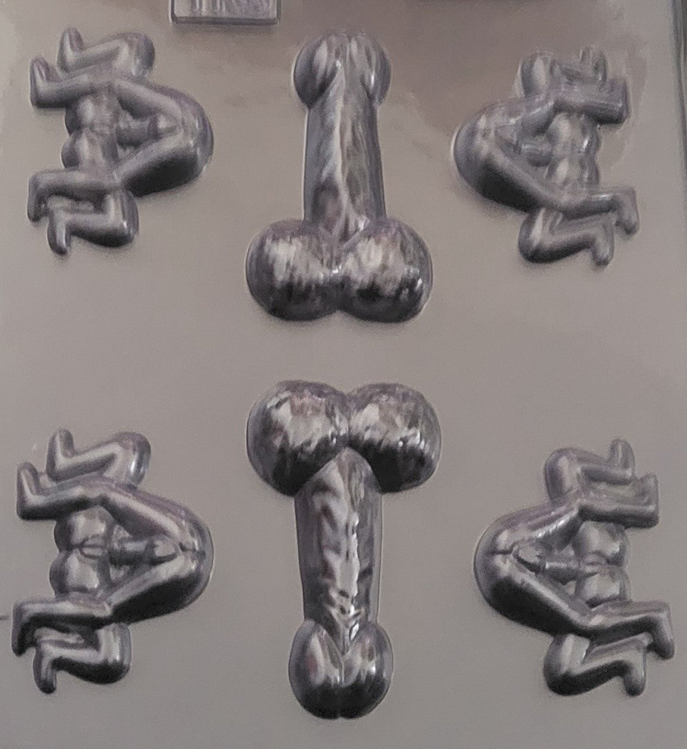 Adult-themed chocolate mould with 2 novelty designs. For chocolate or fondant. 18+ only. Available at The Sugar Smith.