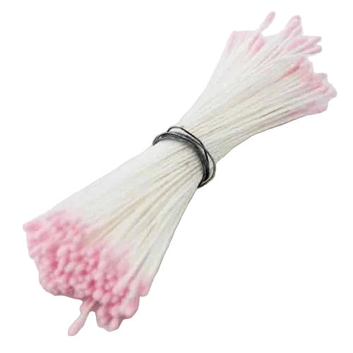 Bundle of baby pink flower stamens with fine stems and a matte finish for sugar flower decorating.