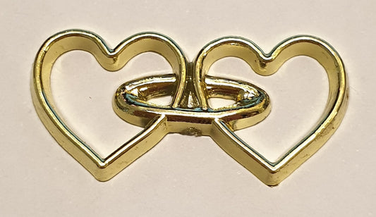 Double Heart Entwined with Ring Embellishment Gold or Silver