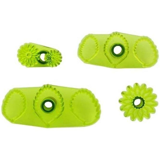 JEM Strawberry Leaves Calyx Cutters Set of 4 in assorted sizes from 15 mm to 35 mm for creating realistic fondant strawberry leaves. Available at The Sugar Smith