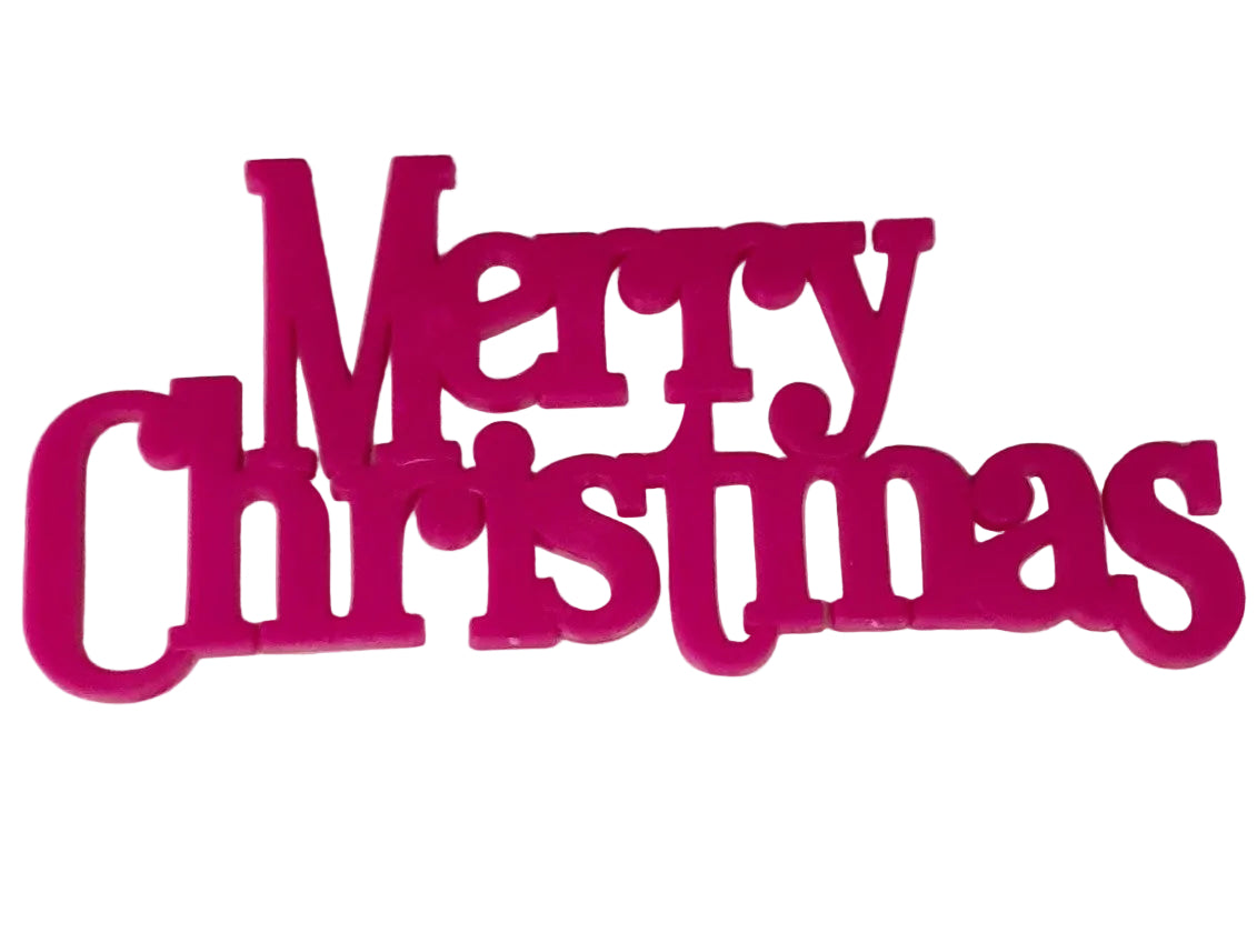 Large Merry Christmas cake signs in bright magenta  colour for decorating Christmas cakes, desserts and festive celebrations.