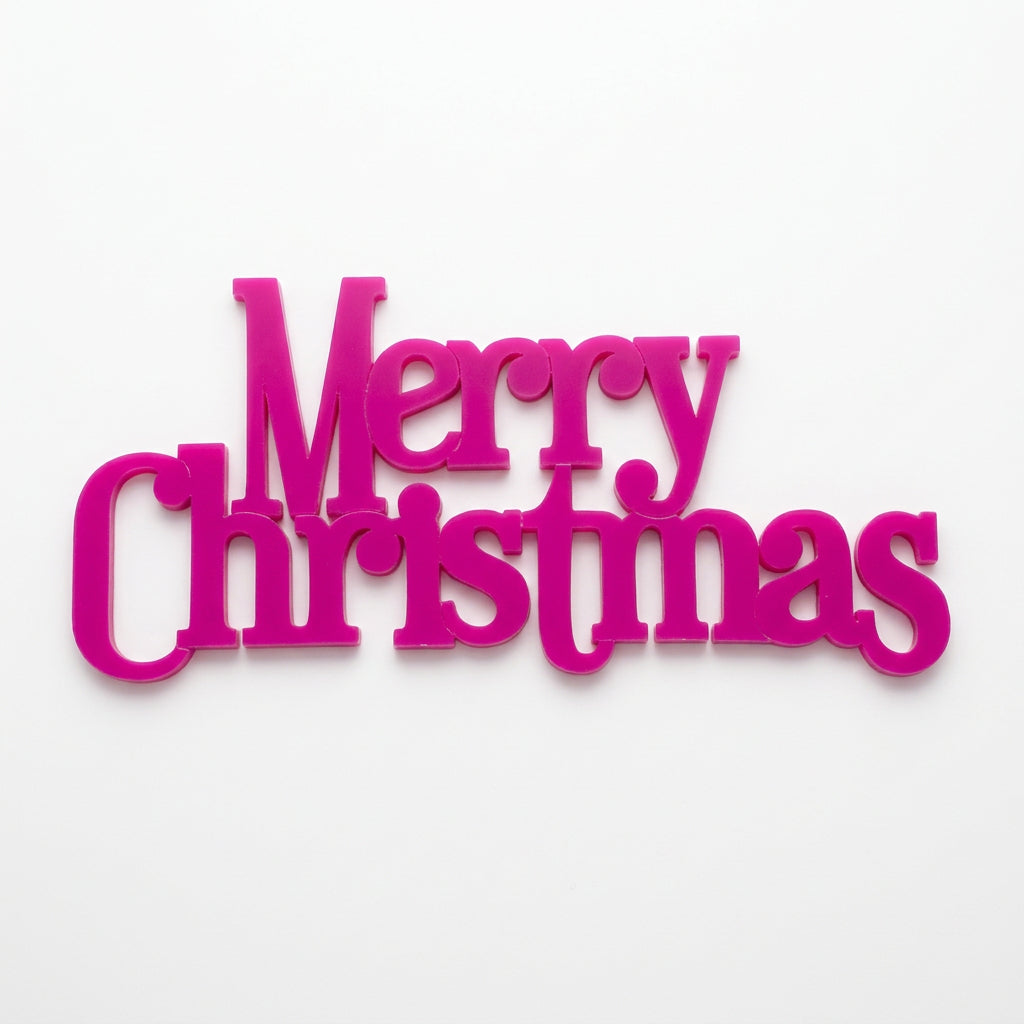 Merry Christmas cake signs in bright magenta and lime green, pack of 2 Christmas cake decorations. Image 1 