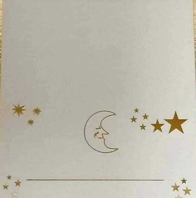 Gold foil Moon & Stars place cards, pack of 20, rectangular 4" x 3.5" cards for baby showers, 1st birthdays and elegant table settings.