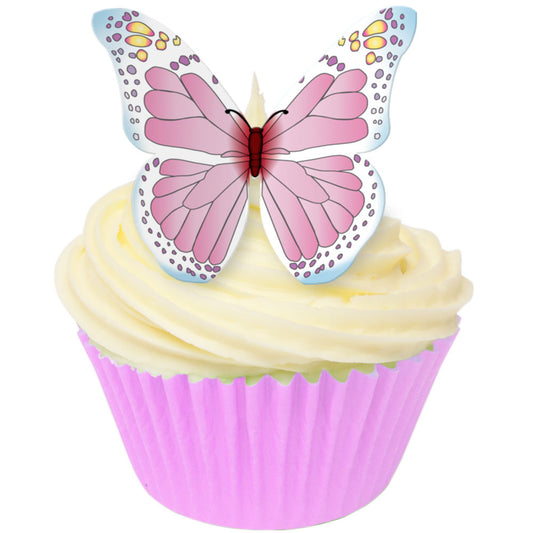 Butterfly Pink, White & Baby Blue Edible Wafer