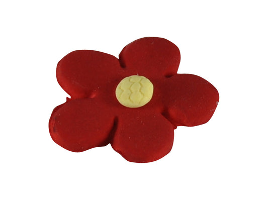 Add a bold and cheerful accent to your desserts with our Red Blossom with Yellow Centre, handcrafted from gum paste. These petite flowers feature vibrant red petals and a sunny yellow centre, perfect for creating eye-catching designs on cupcakes, cookies, or larger cakes.