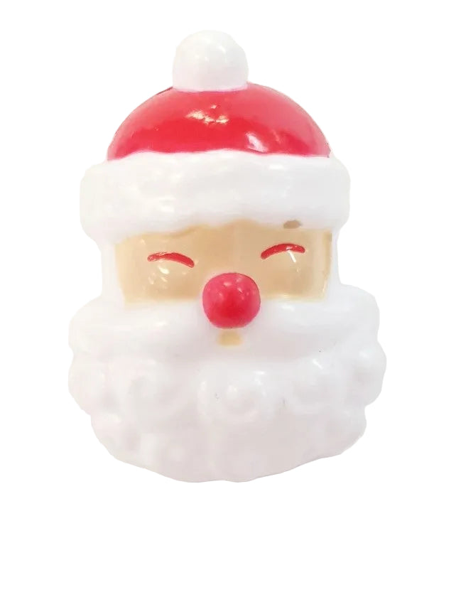 Pack of three plastic rings with Santa head design, approx. 4.5cm tall x 3cm wide, used for decorating cakes, cupcakes, or napkins. Non‑edible decoration, remove before serving.