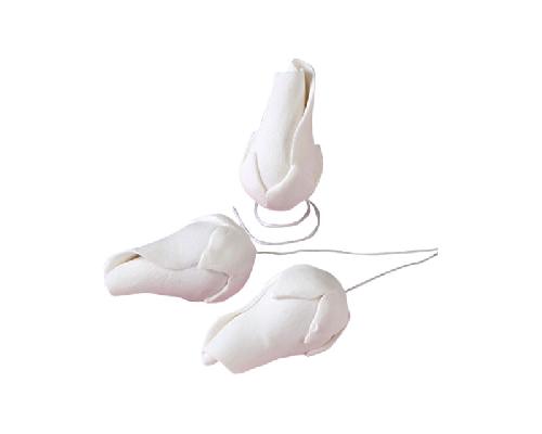 Add a soft, elegant accent to your floral arrangements with our Tea Rose Bud White Gum Paste Flower. These petite buds are perfect for enhancing ready-made sprays or combining with other sugar flowers to create your own custom design.