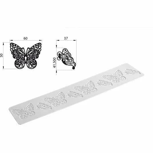 Wonder Cakes Silikomart silicone lace mat with an intricate butterfly pattern for creating edible sugar lace.