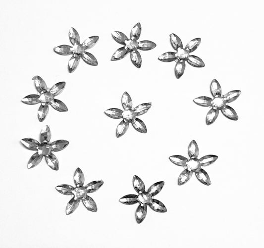 Stick on Bling Flowers Plastic (10) in Pkt