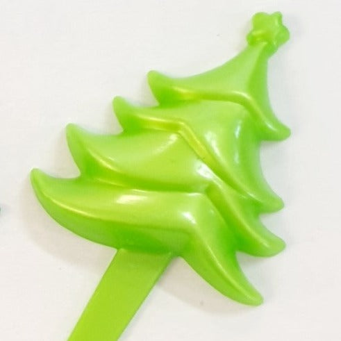 2D Lime Green Plastic Wavy Xmas Tree Pick 3pkt